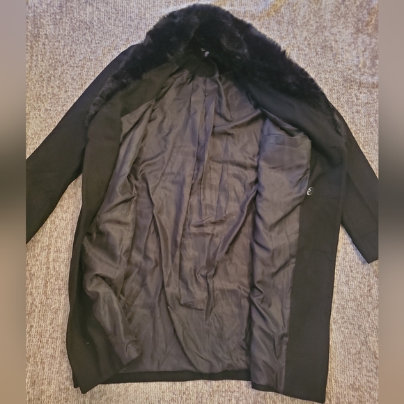 boohooMAN Double Breasted Wool Overcoat With Faux Fur Trim In Black - Picture 6 of 8